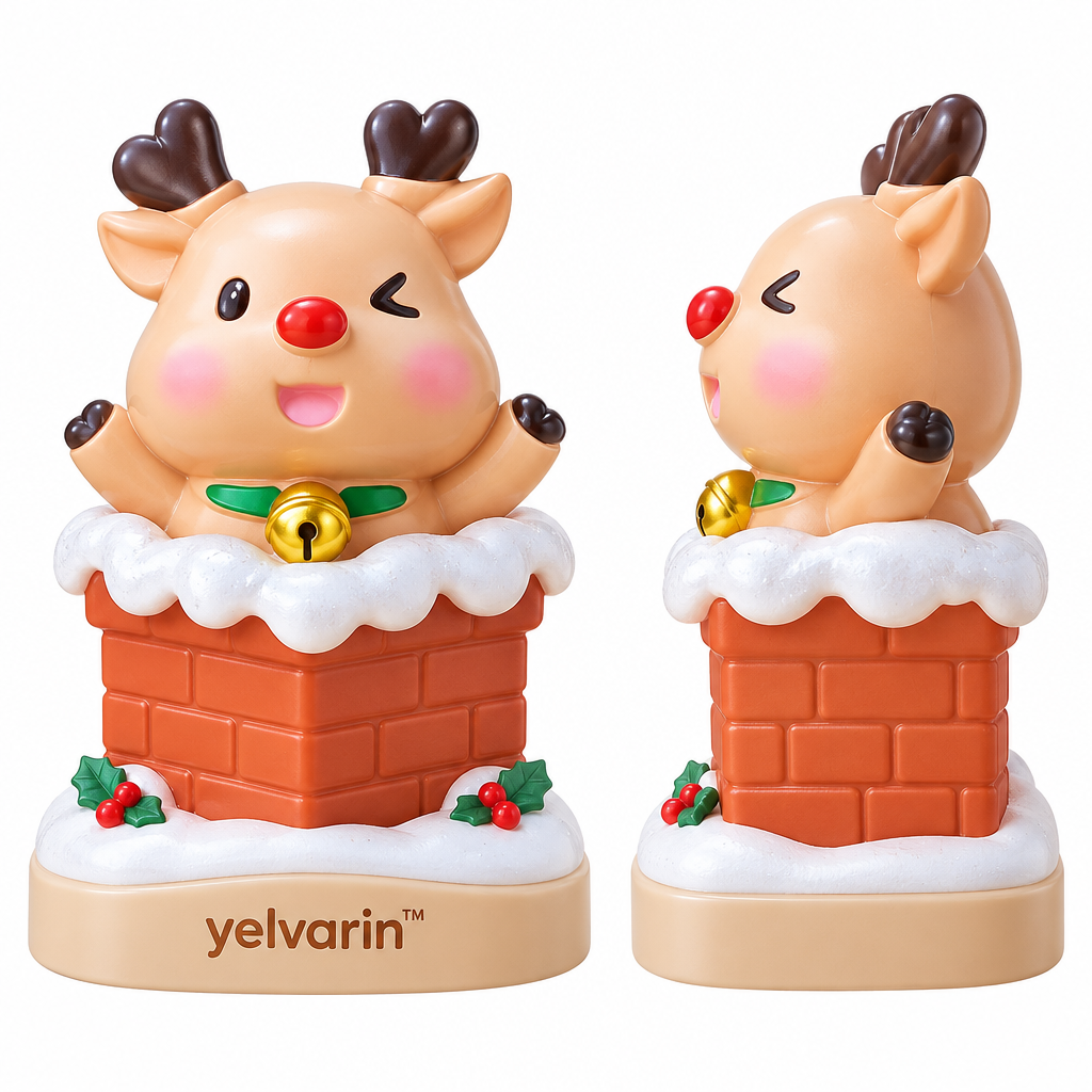 yelvarin™ Cute Reindeer in Snowy Chimney Resin Tabletop Figurine