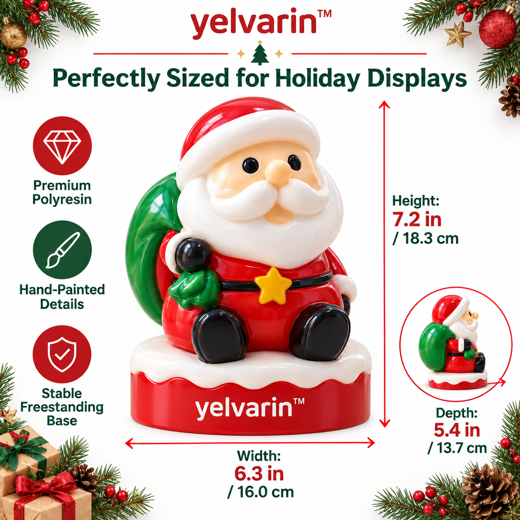 yelvarin™ Sitting Santa with Green Gift Sack Resin Tabletop Figurine