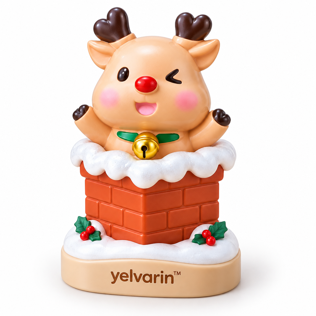 yelvarin™ Cute Reindeer in Snowy Chimney Resin Tabletop Figurine