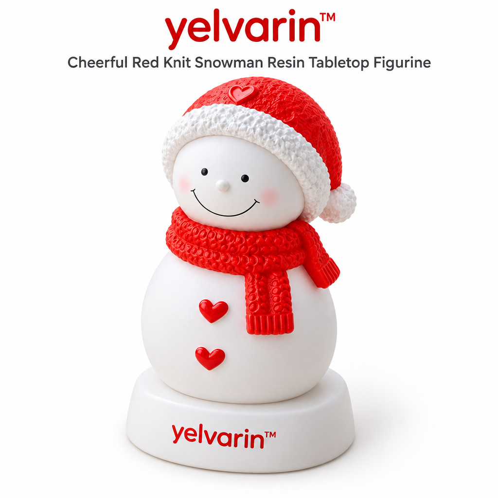 yelvarin™ Cheerful Red Knit Snowman Resin Tabletop Figurine