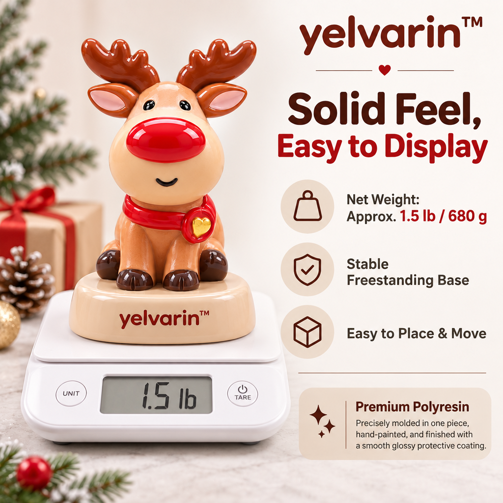 yelvarin™ Cute Red-Nose Reindeer Resin Tabletop Figurine