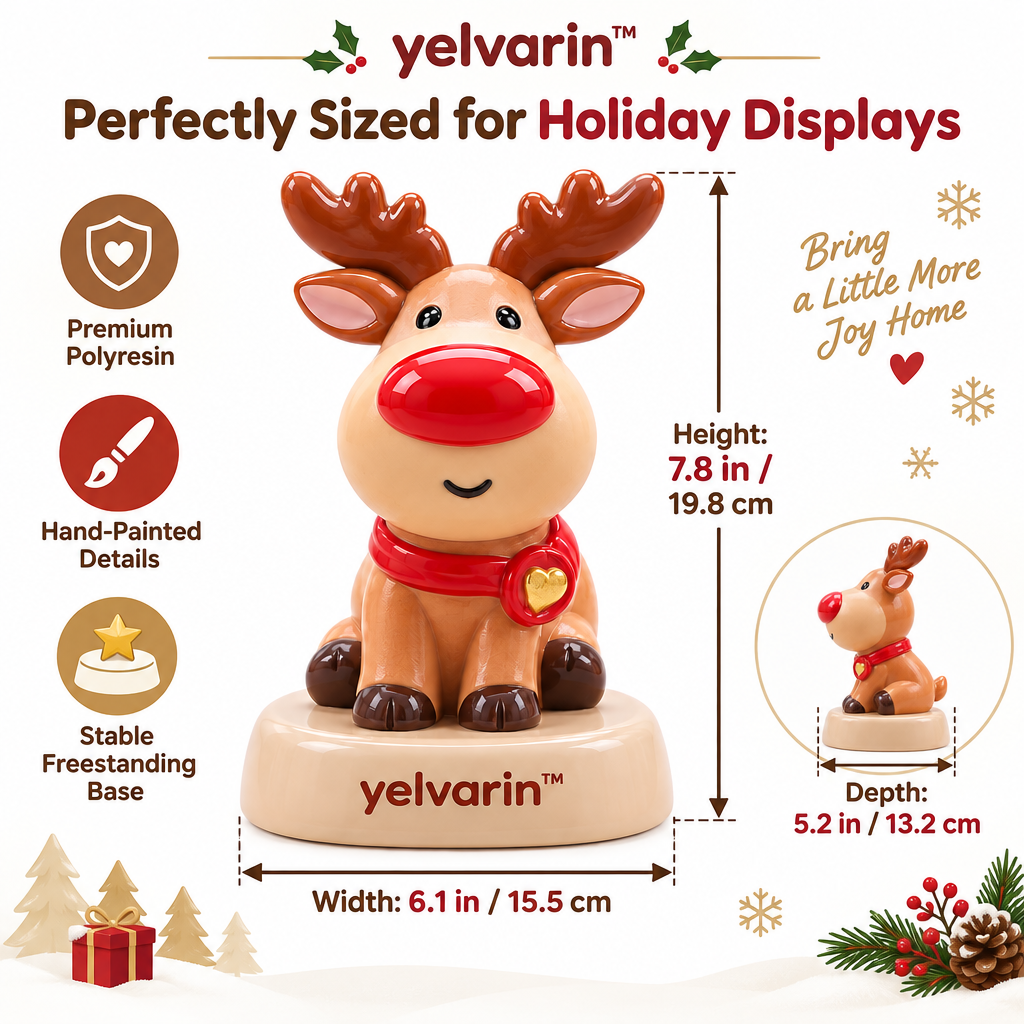 yelvarin™ Cute Red-Nose Reindeer Resin Tabletop Figurine