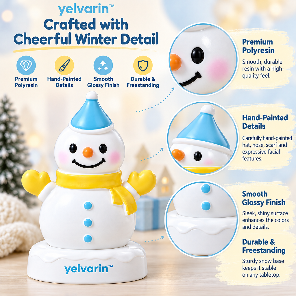 yelvarin™ Cute Snowman with Blue Hat and Yellow Scarf Resin Tabletop