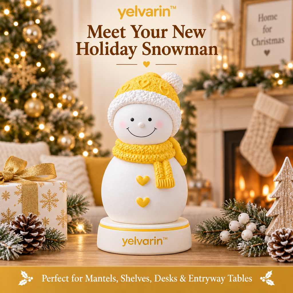 yelvarin™ Smiling Yellow Knit Snowman Resin Tabletop Figurine