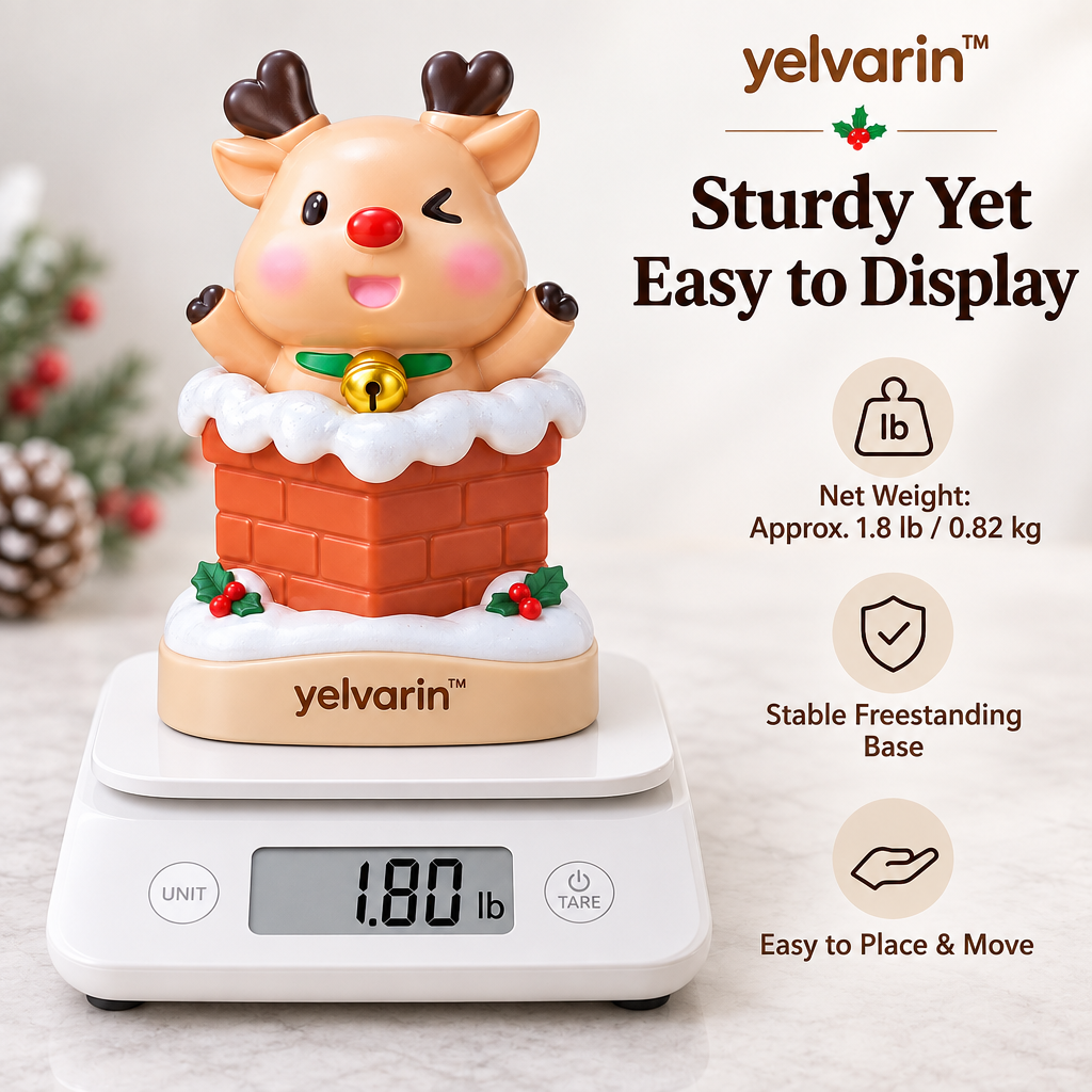 yelvarin™ Cute Reindeer in Snowy Chimney Resin Tabletop Figurine