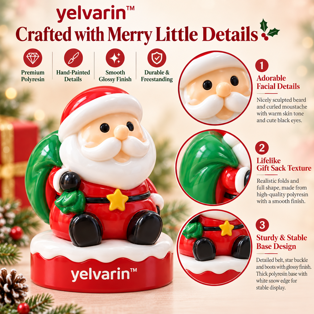 yelvarin™ Sitting Santa with Green Gift Sack Resin Tabletop Figurine