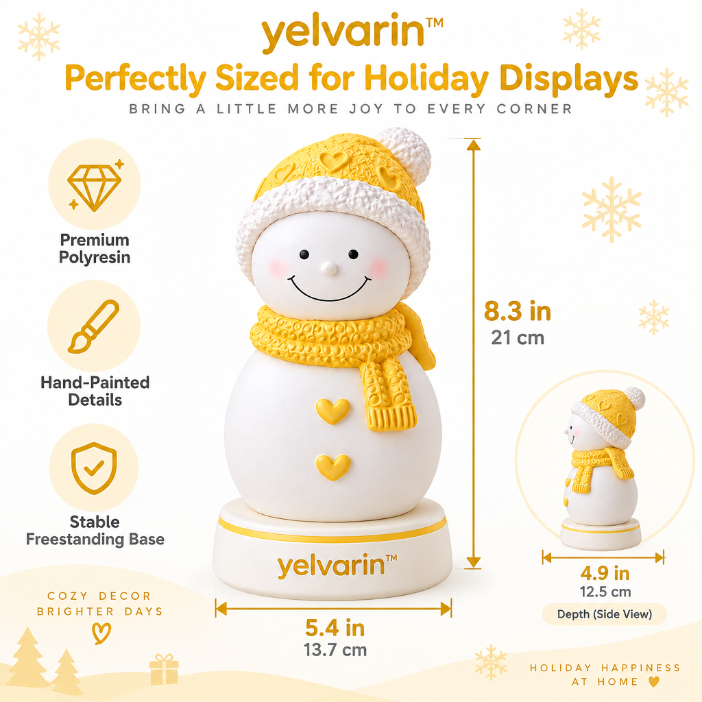 yelvarin™ Smiling Yellow Knit Snowman Resin Tabletop Figurine