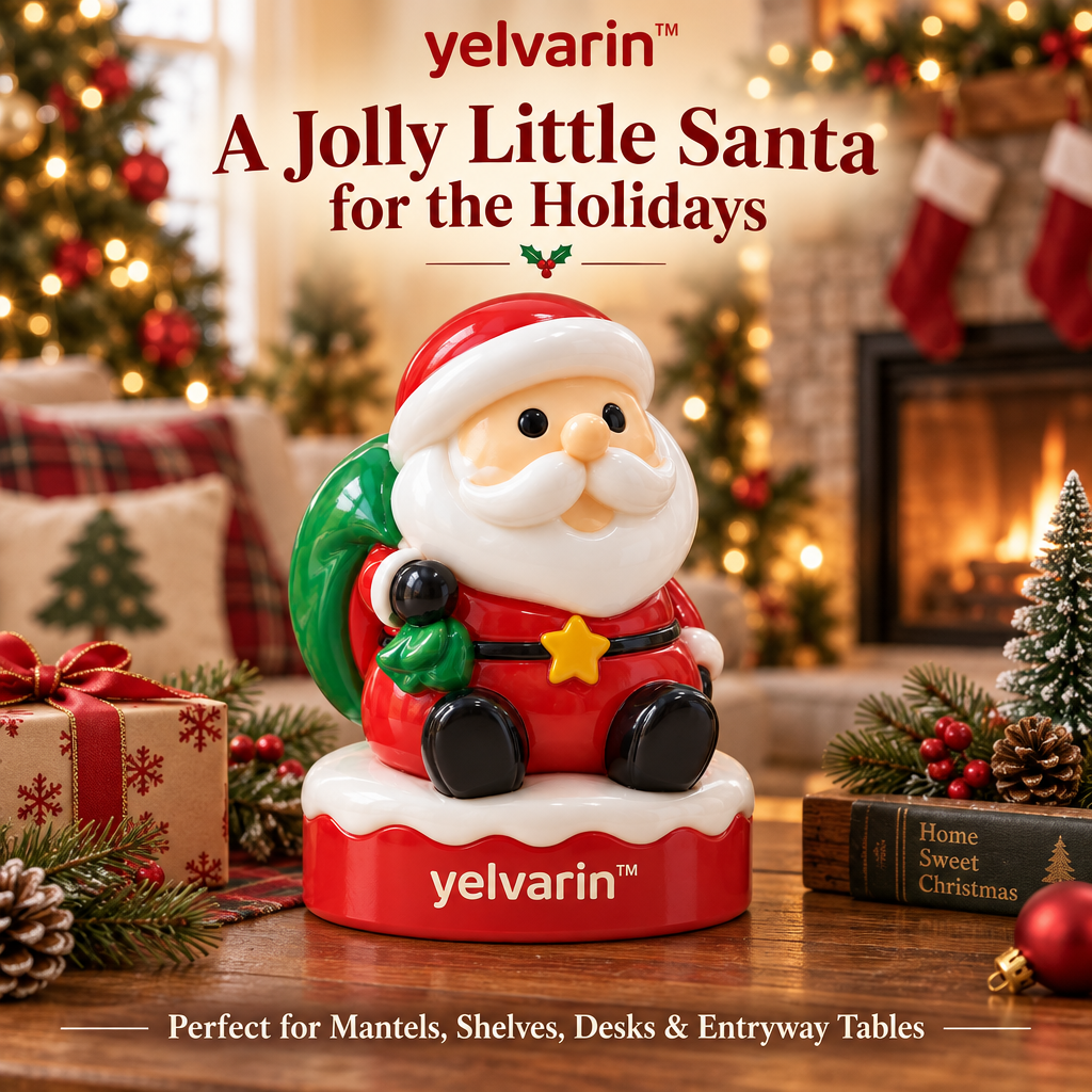 yelvarin™ Sitting Santa with Green Gift Sack Resin Tabletop Figurine