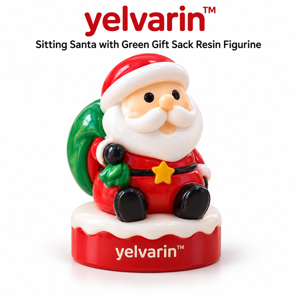 yelvarin™ Sitting Santa with Green Gift Sack Resin Tabletop Figurine
