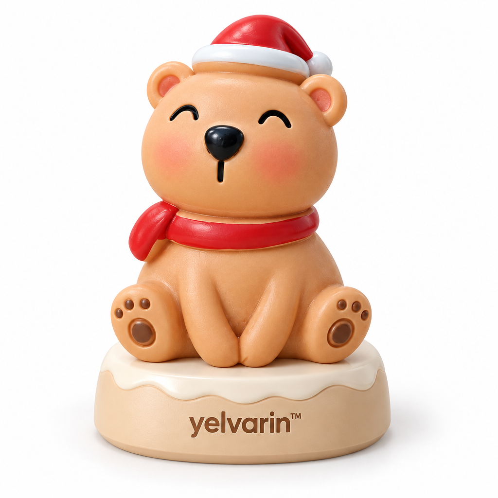 yelvarin™ Cute Teddy Bear with Santa Hat and Red Scarf Resin Tabletop Figurine