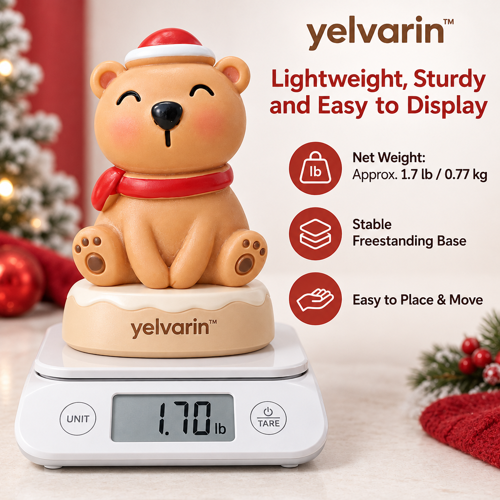 yelvarin™ Cute Teddy Bear with Santa Hat and Red Scarf Resin Tabletop Figurine