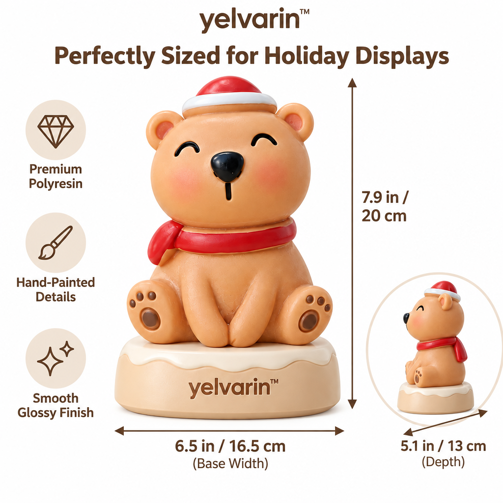yelvarin™ Cute Teddy Bear with Santa Hat and Red Scarf Resin Tabletop Figurine