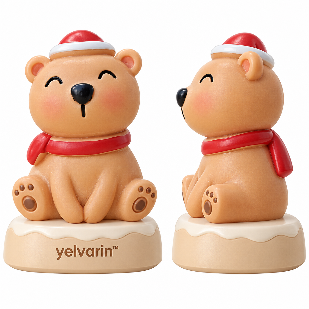 yelvarin™ Cute Teddy Bear with Santa Hat and Red Scarf Resin Tabletop Figurine