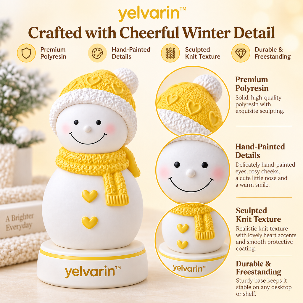 yelvarin™ Smiling Yellow Knit Snowman Resin Tabletop Figurine