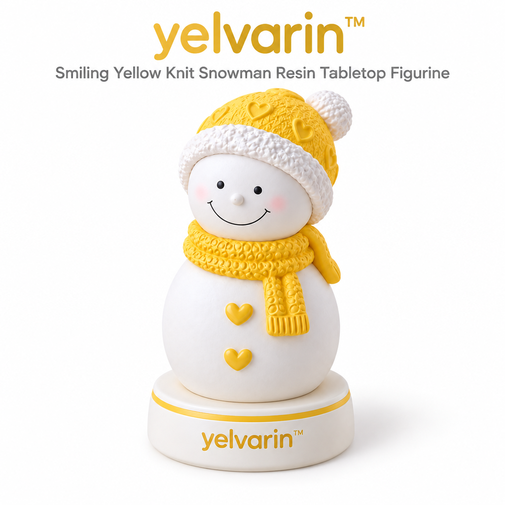 yelvarin™ Smiling Yellow Knit Snowman Resin Tabletop Figurine
