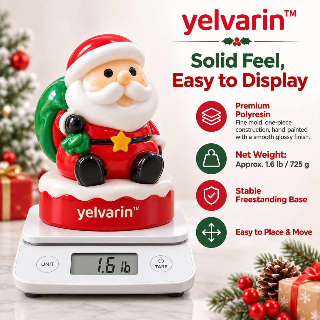 yelvarin™ Sitting Santa with Green Gift Sack Resin Tabletop Figurine