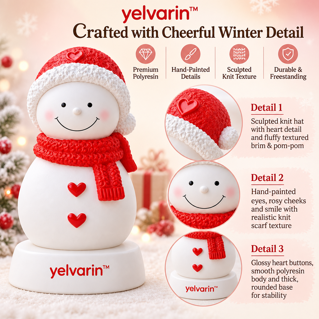 yelvarin™ Cheerful Red Knit Snowman Resin Tabletop Figurine